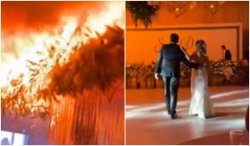 Clipe de coșmar pentru zeci de nuntași. Artificiile de interior au provocat un incendiu uriaș chiar în timpul dansului mirilor